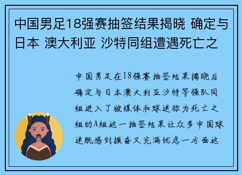 中国男足18强赛抽签结果揭晓 确定与日本 澳大利亚 沙特同组遭遇死亡之组 中国男足18强赛抽签结果揭晓 确定与日本 澳大利亚 沙特同组遭遇死亡之组