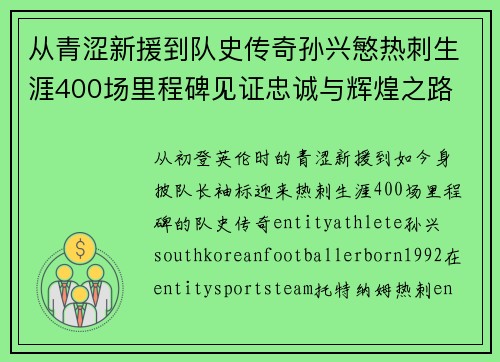 从青涩新援到队史传奇孙兴慜热刺生涯400场里程碑见证忠诚与辉煌之路 ⚽🔥 从青涩新援到队史传奇孙兴慜热刺生涯400场里程碑见证忠诚与辉煌之路 ⚽🔥